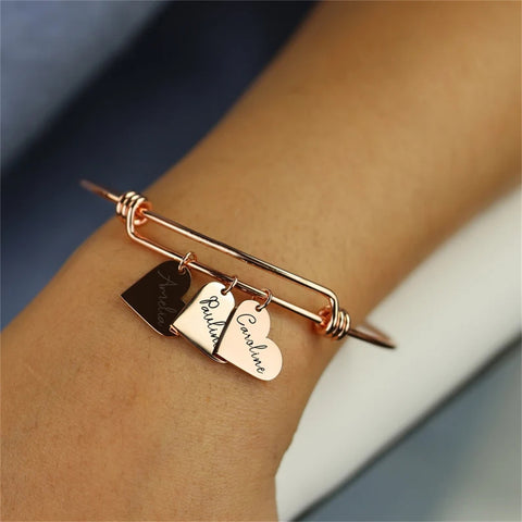 Caroline Heart Charm Name Bangle