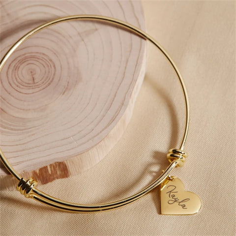 Caroline Heart Charm Name Bangle