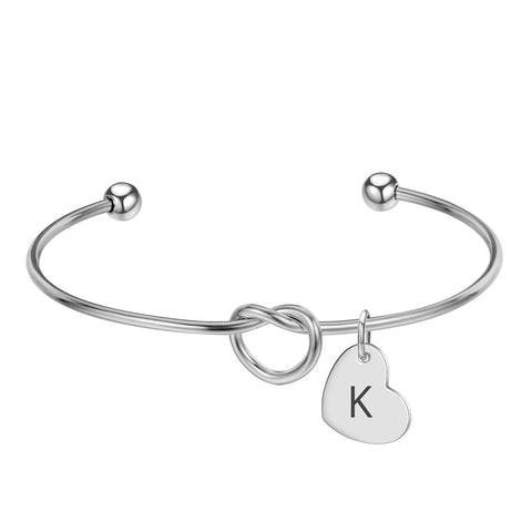 Heart Charm Initial Bangle