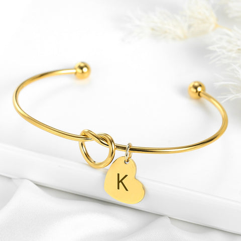 Heart Charm Initial Bangle