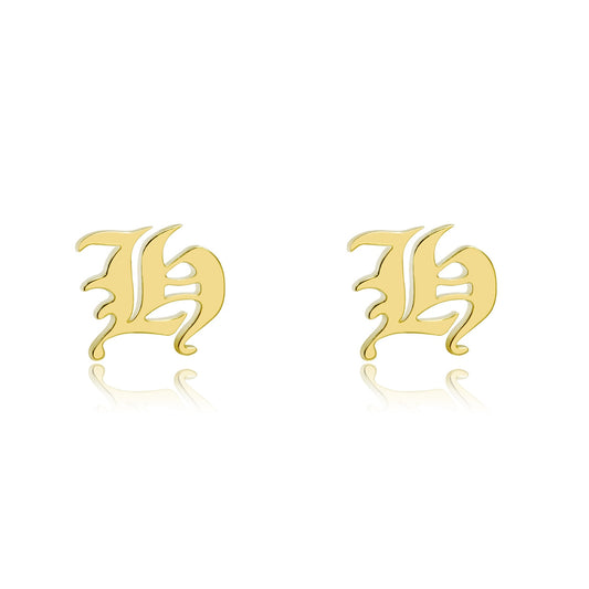 Old English Initial Stud Earrings