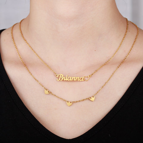 Brianna Heart Charm Layered Name Necklace