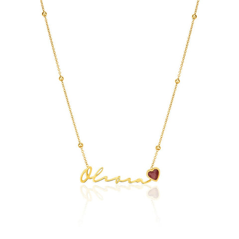 Olivia Heart Charm Birthstone Name Necklace